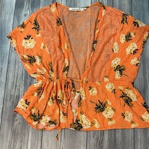 Liberty Love Orange Floral Blouse Size XL